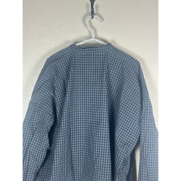Eskandar Size 0 Top Button Down Oversized Lagenlook Gray Gingham Cotton Shirt - Picture 12 of 12